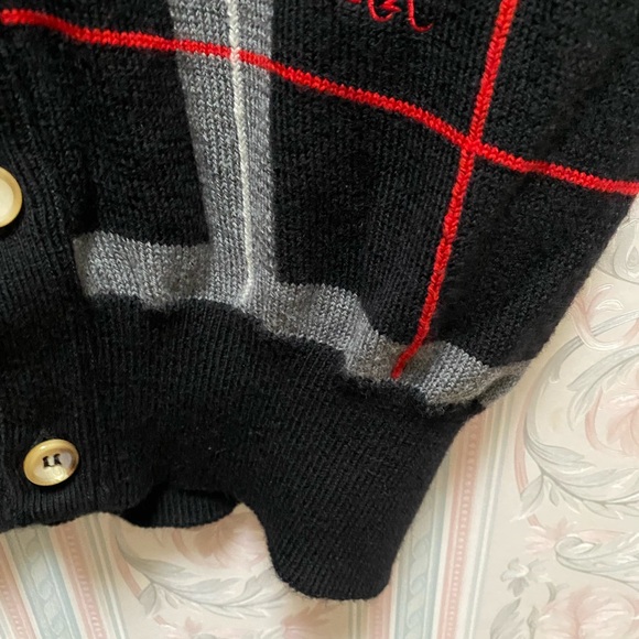 VINTAGE Clark Gregory Sweater Men MED Black Vest Cardigan Argyle Scotland - Picture 8 of 14